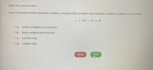 Select the correct answer.

Does the equation below represent a relation, a function, both a relat