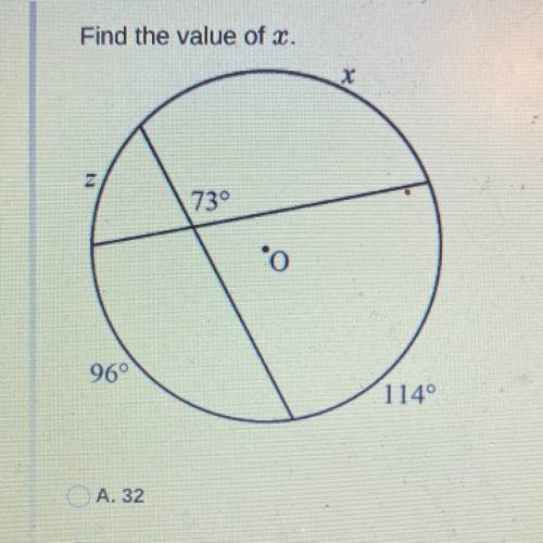 Find the value of x, circles and angles