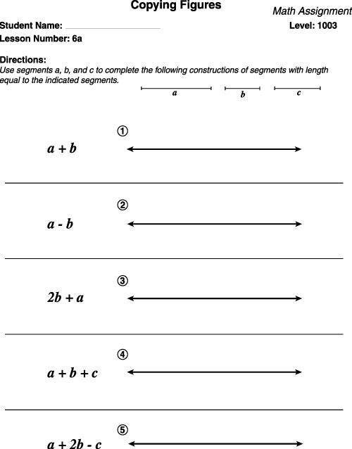 Submit the worksheet with your constructions to your teacher to be graded. Use segments a, b, and c