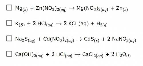 Which of the following are examples of single replacement reactions? Select all that apply.