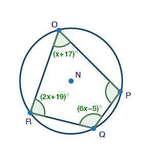 PLEASE HELP ! Quadrilateral OPQR is inscribed in circle N, as shown below. What is the measure of ∠