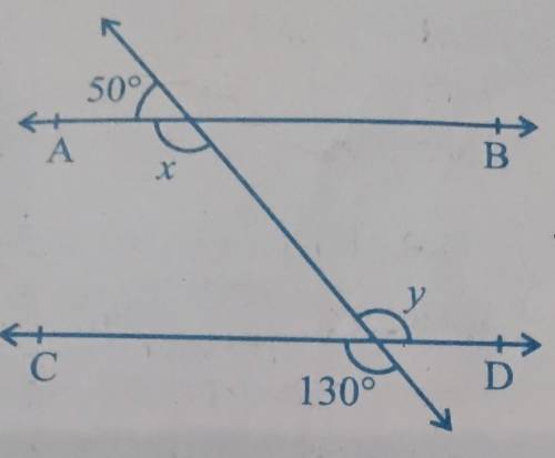 In Fig. 6.28, find the value of x and y and then show that AB || CD.​