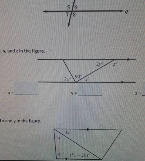 1.Find x,y and z in the figure. 2. find the x and y in the figure ​