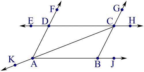 Identify the segments that are parallel, if any, if ∠ADH≅∠ECK.

A. AE || CB
B. AD|| CB
C. none of