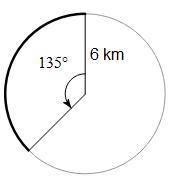 Find the length of the arc.
A. 539π/12 km
B. 9π/3 km
C. 9π/2 km
D. 18π km