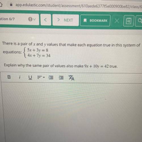 There is a pair of x and y values that make each equation true in this system of equations

{5x +