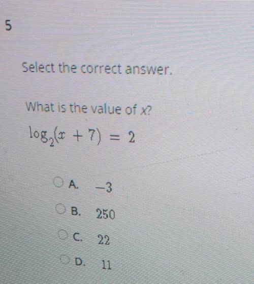 PLS HELP!!what is the value of x?log2(x+7) = 2​