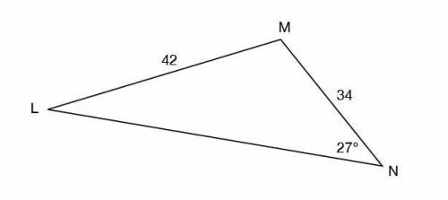(PLEASE HELP ITS THE LAST QUESTION)

Find the measure of angle L.
A) 21.6°
B) 43.8°
C) 33.4°
D) 21