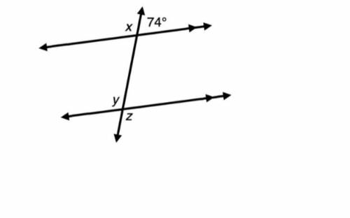 Find the measures of angles x, y and z in the figure.