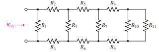 Calculate the equivalent resistance Req of the network shown in Fig. 3.87 if R1 = 2R2 = 3R3 = 4R4 e