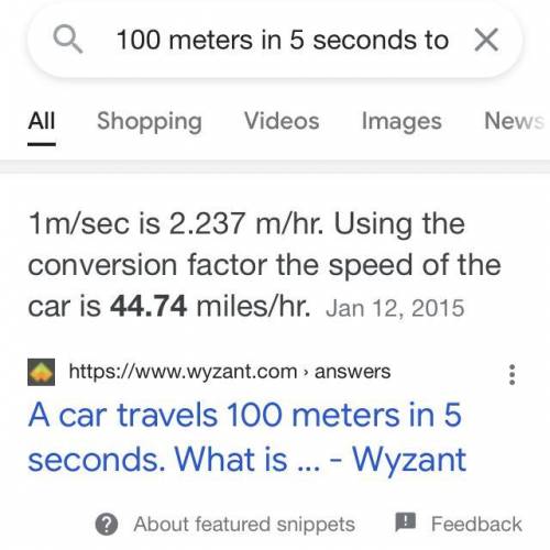 An object moves 100m in 5sec, Calculate speed.pls answer my question​