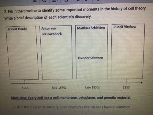 Fill in the timeline to identify some important moments in the history of cell theory write a brief