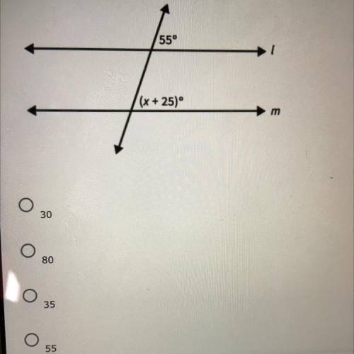 Find the value of x for which l||m