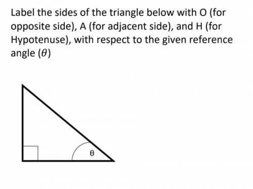 Label where the adjacent, hypotenuse and the opposite is on this triangle please :)