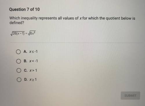 Which inequality represents all values of x for which the quotient is defined?