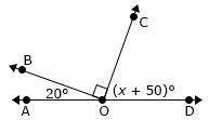 If ∠AOB, ∠BOC, and ∠COD are supplementary angles, then what is the value of x and m∠COD?

A. 
x =