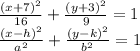 \frac{(x + 7)^{2} }{16}  +  \frac{(y + 3) ^{2} }{9}  = 1 \\  \frac{(x - h)^{2} }{ {a}^{2} }  +  \frac{(y - k)^{2} }{ {b}^{2} }  = 1