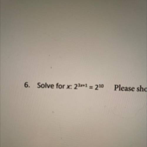 6. Solve for x: 23x+1 = 210
Please please give detailed steps!! thank you