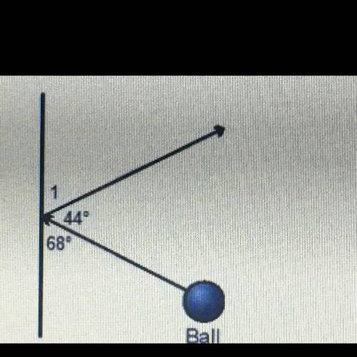 Lisa kicked a ball against the wall at the indicated angle. What is the measure, in degrees, of <