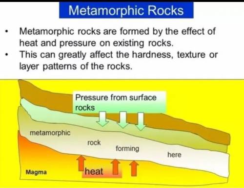 Describe how metamophic rocks are formed.​