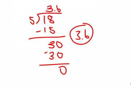 What is 18/5 as a terminating decimal (use long division)