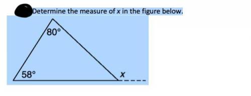 COULD A KIND SOUL PLEASE HELP ME OUT???

Determine the measure of x in the figure below.
sho