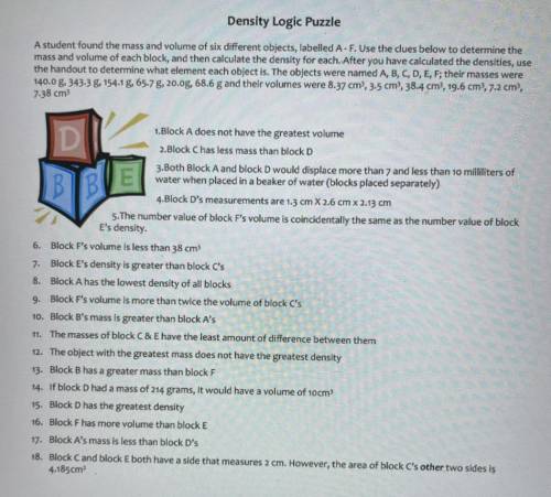 Density logic puzzle
You dont have to answer all!! :)