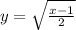 y=\sqrt{\frac{x-1}{2}}