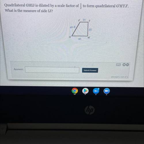 Quadrilateral GHIJ is dilated by a scale factor of to form quadrilateral G'H'IJ.

What is the meas