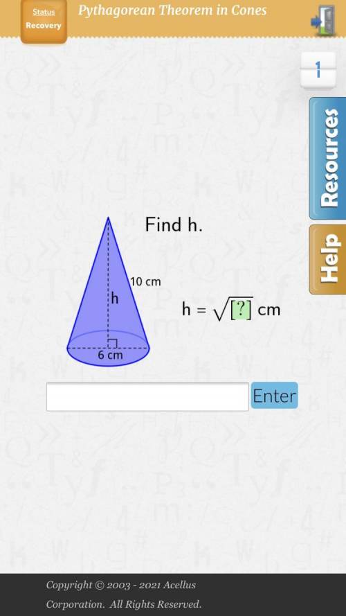 Find h. 10 cm h h = ✓ [?] cm .... 6 cm