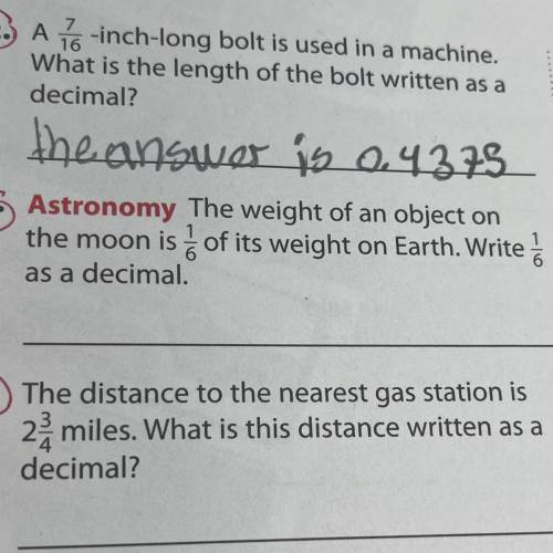 23. Astronomy The weight of an object on

the moon is of its weight on Earth. Write
as a decimal.