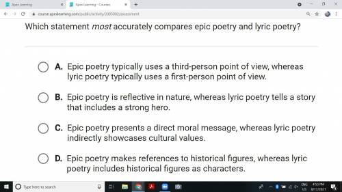 Which statement most accurately compares epic poetry to lyric poetry?