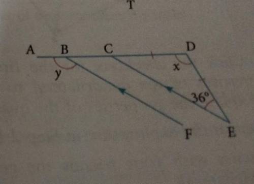 4. In the diagram, ABCD is a straight line. Calculate the values of x and y.