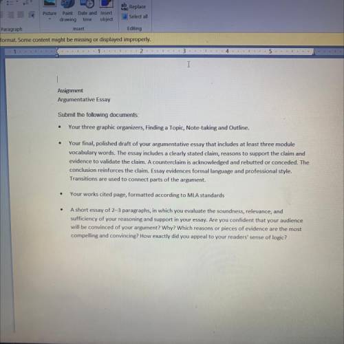 Assement

Argumentative Essay
Submit the following documents
• Your three graphic organizers, Find