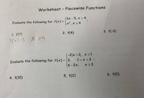 Algebra Piecewise Functions!!!

Anyone know how to solve 1-6? Please explain answers I don’t know