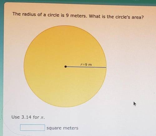 HELPPP PLSS The radius of a circle is 9 meters. What is the circle's area? r=9 m Use 3.14 for n. sq