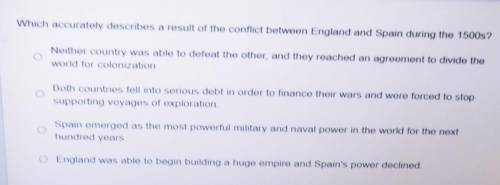 Which accurately describes a result of the conflict between England and Spain during the 1500s? Nei