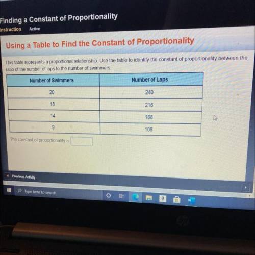 Using a Table to find the Constant of Proportionality

his table represents a proportional relatio