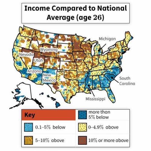What does the map indicate

A.****
Incomes in Mississippi are significantly less than the national