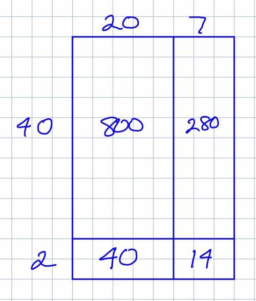 Show how find 42 x 27 using an area number
