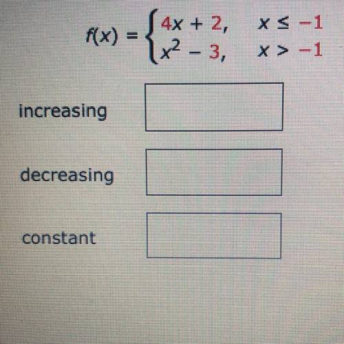 Determine the open intervals on which the function is increasing, decreasing, or constant. (Enter y