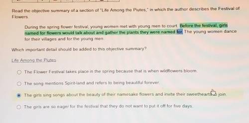 PLS HELP ME WITH MY ELA QUESTIONS- Read the objective summary of a section of Life Among the Piute