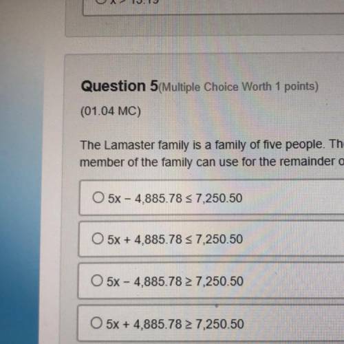 ( word problem 9th grade algebra 1)

The Lancaster family is a family of 5 people. They have used