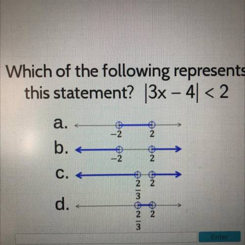 Which of the following represents
this statement? |3x – 41 < 2