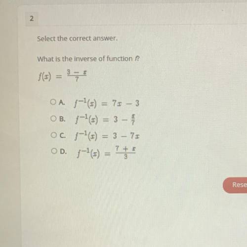 Select the correct answer what is the inverse of function f