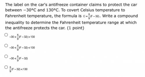 01.05 LC)

The label on the car's antifreeze container claims to protect the car between −30°C and
