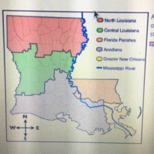 According to his map of the regions of Louisiana, which of these is a common factor in the geograph