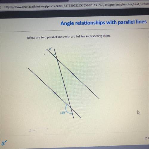 Below are two parallel lines with a third line intersecting them 149