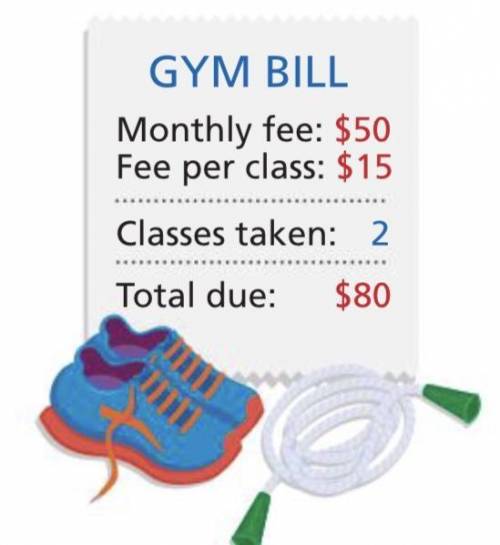 Kira’s monthly gym bill is $50 plus $15 per class. She signs up for at least one

class each month