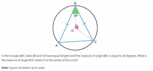 in the triangle abc sides ab and cb have equal lengths and the measure of angle abc is equal to 36